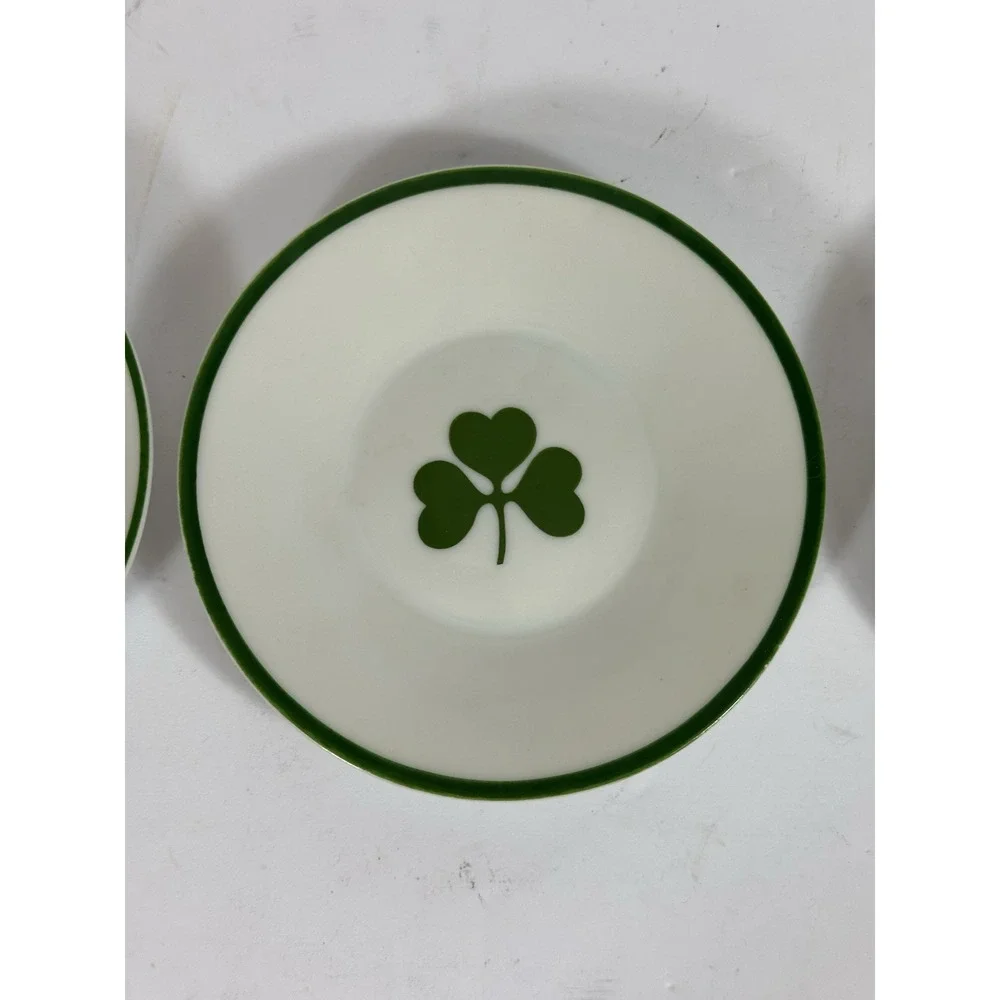 Irish Saucers Vtg C&S 10A31 Bone China Green Rim White Clover 4.5